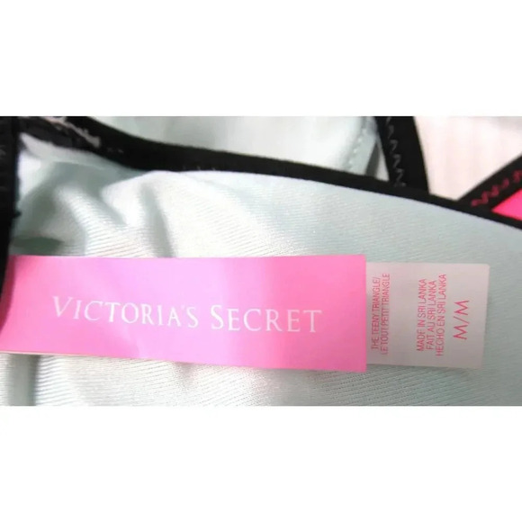 Victoria's Secret Swim Racerback Bikini Top and Strapy Bottoms Black White Pink - Picture 6 of 7